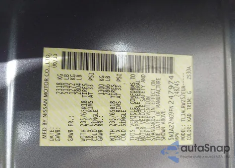 2015 Nissan Murano Sl from USA, damaged, VIN 5N1AZ2MG9FN247974